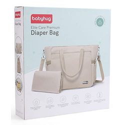 Babyhug EliteCare Premium 2 in 1 Diaper Bag with Diaper Changing Mat - Beige| Insulated Bottle Pocket| Spacious Storage Compartments| Quick-Access Front & Side Pockets| Convertible Handbag & Sling Bag