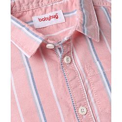 Babyhug Cotton Woven Half Sleeves Striped Shirt & Denim Shorts Set - Peach & Blue