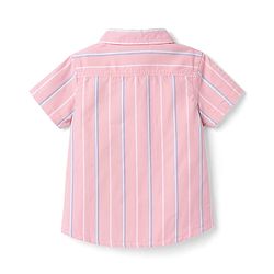 Babyhug Cotton Woven Half Sleeves Striped Shirt & Denim Shorts Set - Peach & Blue