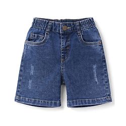 Babyhug Cotton Woven Half Sleeves Striped Shirt & Denim Shorts Set - Peach & Blue