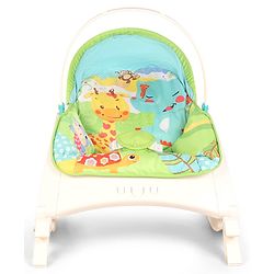 Babyhug 2 In 1 Baby Bouncer Rocker & Reclining Chair - Green| Built-in Music| Soothing Vibration| Fold-out Stand for Stable Position| Compact Fold| Safety Harness| Removable Fabric