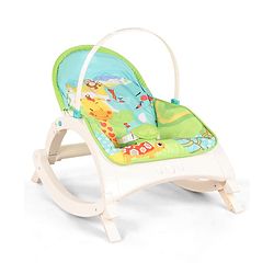 Babyhug 2 In 1 Baby Bouncer Rocker & Reclining Chair - Green| Built-in Music| Soothing Vibration| Fold-out Stand for Stable Position| Compact Fold| Safety Harness| Removable Fabric