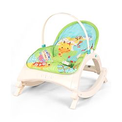 Babyhug 2 In 1 Baby Bouncer Rocker & Reclining Chair - Green| Built-in Music| Soothing Vibration| Fold-out Stand for Stable Position| Compact Fold| Safety Harness| Removable Fabric