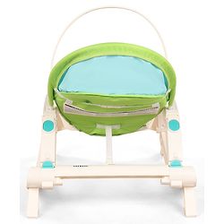 Babyhug 2 In 1 Baby Bouncer Rocker & Reclining Chair - Green| Built-in Music| Soothing Vibration| Fold-out Stand for Stable Position| Compact Fold| Safety Harness| Removable Fabric