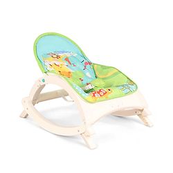 Babyhug 2 In 1 Baby Bouncer Rocker & Reclining Chair - Green| Built-in Music| Soothing Vibration| Fold-out Stand for Stable Position| Compact Fold| Safety Harness| Removable Fabric