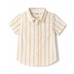 Babyhug Cotton Woven Half Sleeves Striped Shirt & Shorts Set - Rust Orange