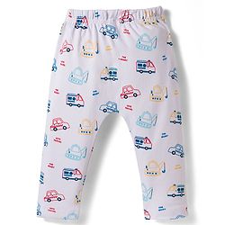 Babyhug Interlock Cotton Knit Full Length Vehicles Printed Diaper Leggings Pack Of 3 - Multicolor