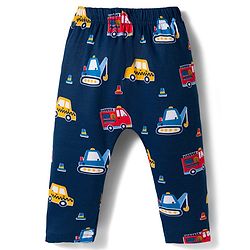 Babyhug Interlock Cotton Knit Full Length Vehicles Printed Diaper Leggings Pack Of 3 - Multicolor