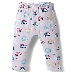 Babyhug Interlock Cotton Knit Full Length Vehicles Printed Diaper Leggings Pack Of 3 - Multicolor