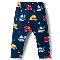 Babyhug Interlock Cotton Knit Full Length Vehicles Printed Diaper Leggings Pack Of 3 - Multicolor