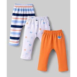 Babyhug Cotton Knit Full Length Diaper Leggings With Sea Life Print Pack of 3 - Multicolor
