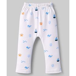 Babyhug Cotton Knit Full Length Diaper Leggings With Sea Life Print Pack of 3 - Multicolor