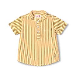 Babyhug 100% Cotton Woven Half Sleeves Striped Shirt & Denim Shorts Set - Beige