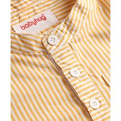 Babyhug 100% Cotton Woven Half Sleeves Striped Shirt & Denim Shorts Set - Beige