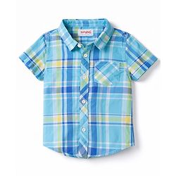 Babyhug Cotton Woven To Denim Half Sleeves Checks Shirt & Shorts Set - Multicolor