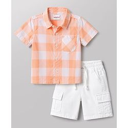 Babyhug Cotton Woven Half Sleeves Checks Shirt & Shorts - Multicolor