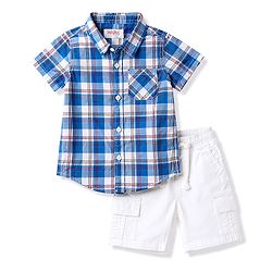 Babyhug Cotton Woven Half Sleeves Checked Shirt & Cargo Shorts Set - Multicolor
