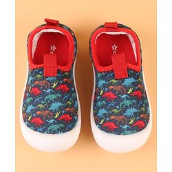 Cute Walk by Babyhug Slip On Casual Shoes with Dino Print - Blue & Red