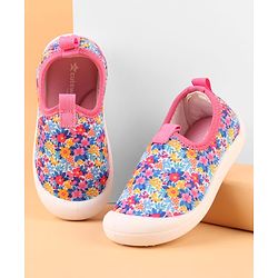 Cute Walk by Babyhug Slip On Casual Shoes with Floral Print - Blue & Pink