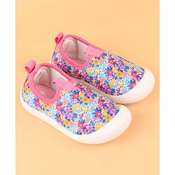 Cute Walk by Babyhug Slip On Casual Shoes with Floral Print - Blue & Pink