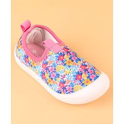 Cute Walk by Babyhug Slip On Casual Shoes with Floral Print - Blue & Pink