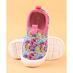 Cute Walk by Babyhug Slip On Casual Shoes with Floral Print - Blue & Pink