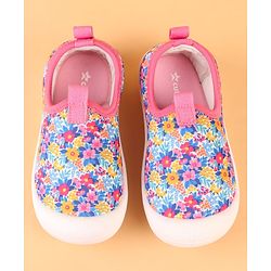 Cute Walk by Babyhug Slip On Casual Shoes with Floral Print - Blue & Pink