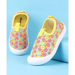 Cute Walk by Babyhug Slip On Casual Shoes with Floral Print - Blue & Yellow