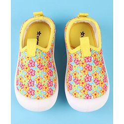 Cute Walk by Babyhug Slip On Casual Shoes with Floral Print - Blue & Yellow