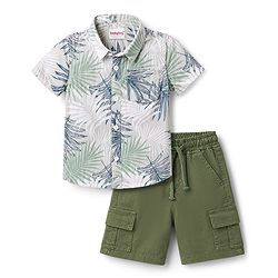 Babyhug Cotton Woven Half Sleeves Shirt & Shorts With Leaf Print - Multicolor