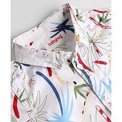 Babyhug 100% Cotton Woven Half Sleeves Shirt & Shorts Set Palm Tree Print - White & Blue