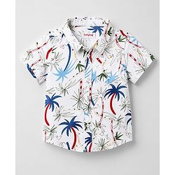 Babyhug 100% Cotton Woven Half Sleeves Shirt & Shorts Set Palm Tree Print - White & Blue