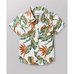 Babyhug Cotton Woven Half Sleeves Shirt & Shorts Set With Leaf Print - Multicolor