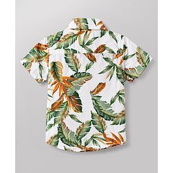 Babyhug Cotton Woven Half Sleeves Shirt & Shorts Set With Leaf Print - Multicolor
