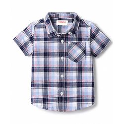 Babyhug Cotton Woven Half Sleeves Checked Shirt & Denim Shorts Set - Blue