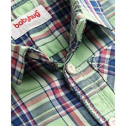 Babyhug 100% Cotton Woven Half Sleeves Checked Shirt & Denim Shorts Set - Beige