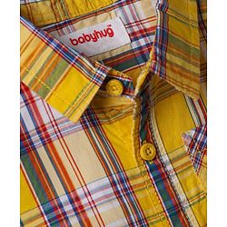 Babyhug Cotton Woven Half Sleeves Checked  Shirt & Denim Shorts Set - Yellow & Blue