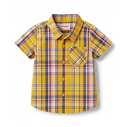 Babyhug Cotton Woven Half Sleeves Checked  Shirt & Denim Shorts Set - Yellow & Blue