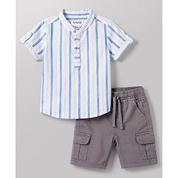 Babyhug 100% Cotton Woven Half Sleeves Striped Shirt & Shorts Set - Multicolor