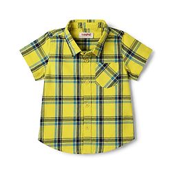 Babyhug Cotton Woven Half Sleeves Checked Shirt & Denim Shorts Set - Yellow & Blue