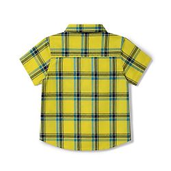 Babyhug Cotton Woven Half Sleeves Checked Shirt & Denim Shorts Set - Yellow & Blue