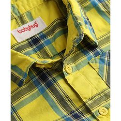 Babyhug Cotton Woven Half Sleeves Checked Shirt & Denim Shorts Set - Yellow & Blue