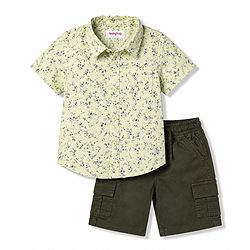 Babyhug 100% Cotton Woven Half Sleeves Printed Shirt & Shorts Set - Multicolor & Green