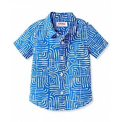 Babyhug Cotton Woven Half Sleeves Abstract Printed Shirt & Denim Shorts Set - Blue