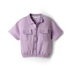 Babyhug Terry Knit Half Sleeves Solid Top & Trouser Set - Purple