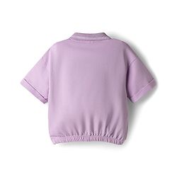 Babyhug Terry Knit Half Sleeves Solid Top & Trouser Set - Purple