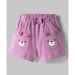 Babyhug Single Jersey Knit Half Sleeves Bear Embroidered & Printed Top & Shorts Set with Bow Applique - White & Pink
