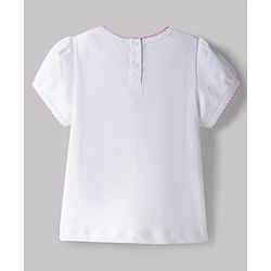 Babyhug Single Jersey Knit Half Sleeves Bear Embroidered & Printed Top & Shorts Set with Bow Applique - White & Pink