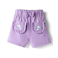 Babyhug Single Jersey Knit Sleeveless Top & Shorts Set With Teddy Bear Patch - White & Purple