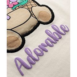 Babyhug Single Jersey Knit Sleeveless Top & Shorts Set With Teddy Bear Patch - White & Purple